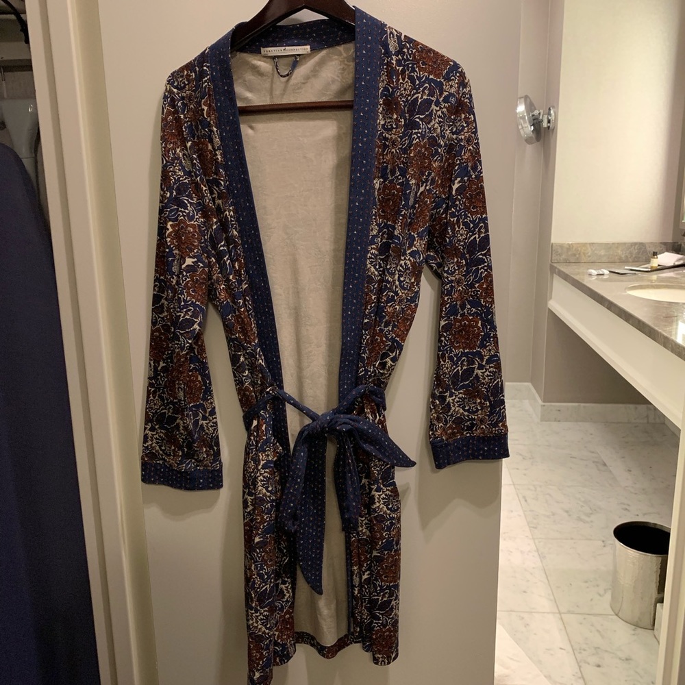Peruvian Connection Navy Blue and Brown Floral Knit Cardigan